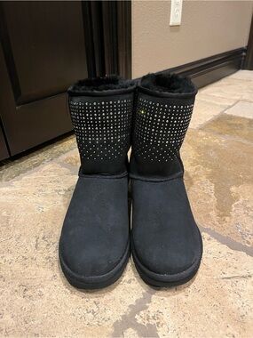 Black Studded Faux-Shearling Winter Boots.